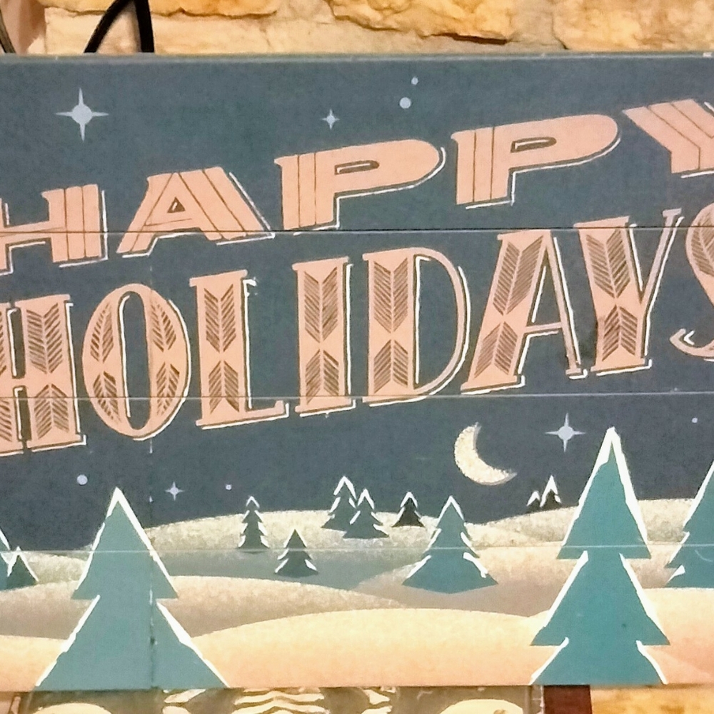 Painted wooden 11 x 15 Happy Holidays vintage holiday sign/decoration. Christmas